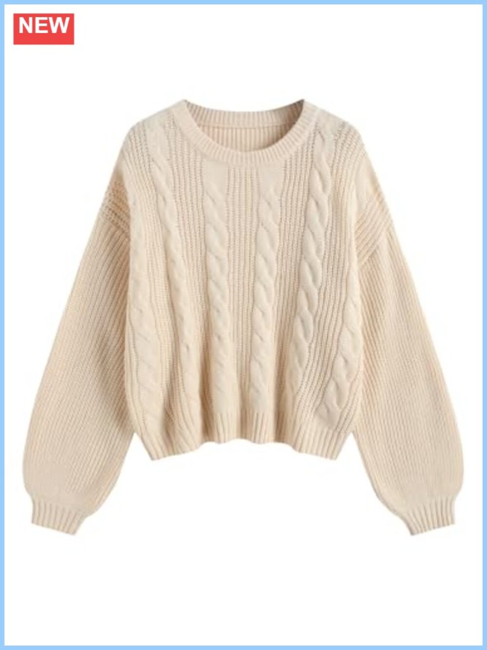 Cable Knit Sweater Oversized Lantern Sleeve Pullover Top